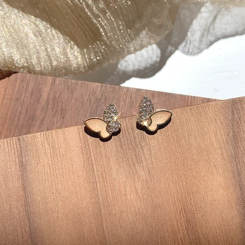 Sølv Forgyldt legering Nåle Enkel Golden Alloy Butterfly Stjerneklar Bling Stud Rhinestone Øreringe til Kvinder