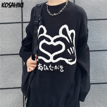 KOSAHIKI Kvinder Sweater Oversize Harajuku Æstetisk Grafisk Toppe koreansk Mode Pullovere Hip Hop Goth Vinter Jumper, Pullover