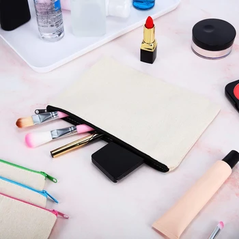12Pcs Mp-Cosmetic Bag Makeup Poser med Lynlås Canvas Taske Blyant Pose Rejse toilettaske til DIY Design