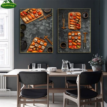 Stadig Liv Japansk Mad Sushi Lærred Maleri Fødevarer Billede Væg Plakat Laks, Kaviar Plakater Udskriver Indretning, Boligindretning Køkken