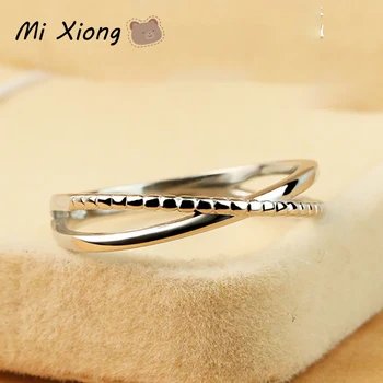 Mi Xiong s925 sterling sølv, originale design på tværs af line dobbelt lag ring håndværk unikke charme damer mærke smykker
