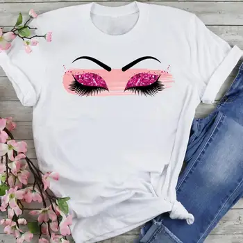 Kvinder Sød 90'erne Eyelash Akvarel Gøre Op Tegnefilm Sommer Mode Dejlige Tøj Udskrive Kort Ærme Toppe, t-Shirts t-shirt T-Shirt