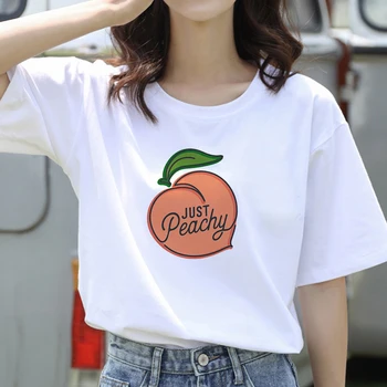 2021 Sommeren Kvinder T-shirt Kawaii Tegnefilm Frugt Juice Print Korte Ærmer Kvinde Tøj Hvid Top Casual Fashion Tee T-Shirt