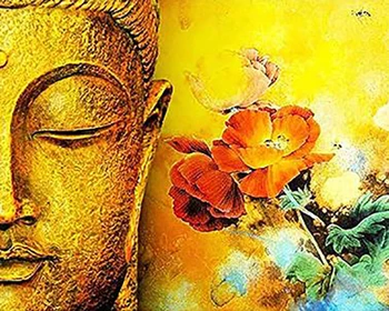 Farver billede Gyldne buddha-statue, farvestoffer af tal med kunst, maling, tegning, maleri af numre vægdekoration