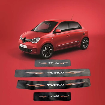 For Renault Twingo Auto Dør Karmen Pedal Carbon Fiber Læder Bil Mærkat Scuff Plate Beskyttere Styling Tilbehør Trim 2021