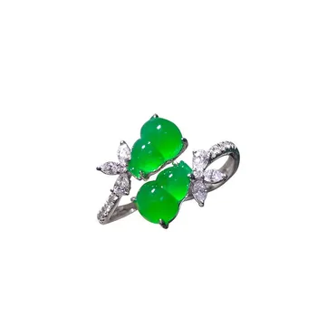 Dobbelt Velsignelse Naturlig Sød Grøn Fulde Grønne Kalcedon Græskar S925 Sterling Sølv Indlagt Diamant Temperament Dobbelt Græskar Rin