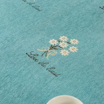 Dug til spisebordet 130x180cm Blomst Trykt Jacquard Tabellen Dækker Blå Farve Tableclothes med Blonder