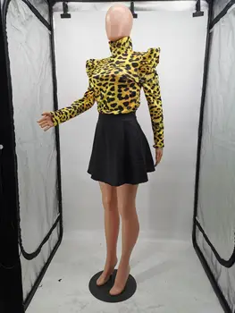 Kvinder Leopard Printet Toppe og Mini Nederdel 2 Stykker Tøj til Efteråret Elegant Party Clubwear Smarte Kontor Damer Arbejdstøj Streetwear