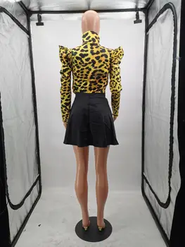 Kvinder Leopard Printet Toppe og Mini Nederdel 2 Stykker Tøj til Efteråret Elegant Party Clubwear Smarte Kontor Damer Arbejdstøj Streetwear
