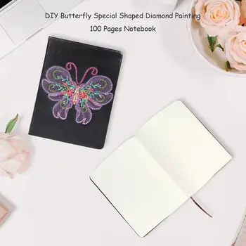 DIY Specielt Formet Diamant Maleri 100 Sider Butterfly Studerende Notebook Notesblok Husstand Studerende Forsyninger 200x150x15mm