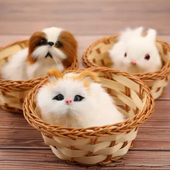 Simulering Dyr Dukke Plys Mini Kurv Kat, Kanin, Hund, Børn, Pædagogisk Legetøj