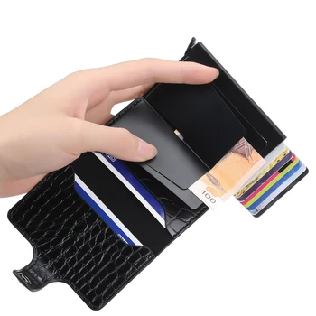 Kreditkort Indehaveren Beskyttelse Mænd id Card Wallet Læder Metal Aluminium Business Bank Kort Sag Kreditkort Leatehr Kortindehaveren