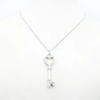 Ms ren sølv indlæg zircon klassisk hjerte-formede nøgle vedhæng halskæde par akten den rolle, ofing er smagt sød romantik
