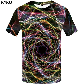 KYKU Farverige T-shirt Mænd Abstrakte Tshirt Trykt Psykedelisk Shirt Print Street T-shirts 3d Harajuku Animationsfilm Tøj Korte Ærmer