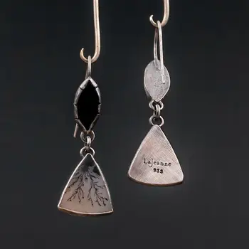 Nymodens Vintage Silver Agat Trekant Dingle Øreringe til Kvinder Mode Geometriske Black Eye Drop Øreringe Smykker Engros