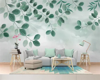 Beibehang papel de parede Tilpasset moderne nye hånd-malet små, friske akvarel tropiske blade soveværelse baggrundsbillede