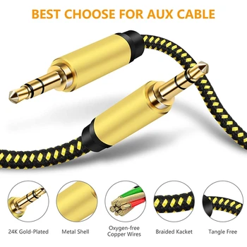 AUX Kabel,3,5 Mm Aux Stereo Audio Kabel-1M Flettet Nylon mand Til Mand-Kompatible Hovedtelefoner, bilradio
