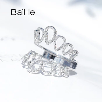 BAIHE Massivt 14K White Gold 0.38 ct Naturlige Diamanter Ring for Kvinder Bryllup Trendy Fine Smykker Diamant Vagt Ring Crown кольцо