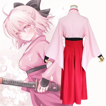 Anime FGO Sakura Sabel Okita Souji Kendo Uniform Cosplay Kostume Komplet Sæt Kimono Halloween Outfit