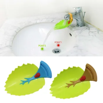 Plast Børn Børn håndvask Tryk Faucet Extender Sikkert Vand Guide Værktøj Blad Design Badeværelse Tilbehør 1stk Bærbare
