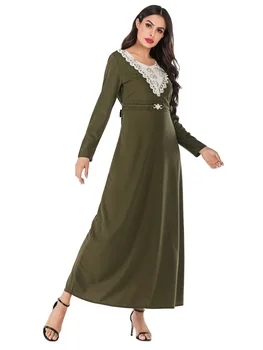Arabisk-muslimske kvinder kjole marokkanske kaftan a-linje maxi vestidos Elegant rund Hals Lace Beaded Slank abaya isalmic tøj ropa