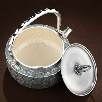 Håndlavet sølv, elkedel, Kungfu te-sæt, sølv tepotte, kort munden water cube sølv, elkedel, håndtag, elkedel, om 789g