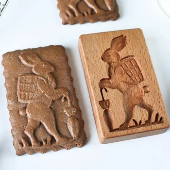 Udskåret Træ Cookie form DIY Prægning Cookie Cutter Mould Praktisk Køkken Bagning Værktøjer Nem Betjening Kage Værktøjer