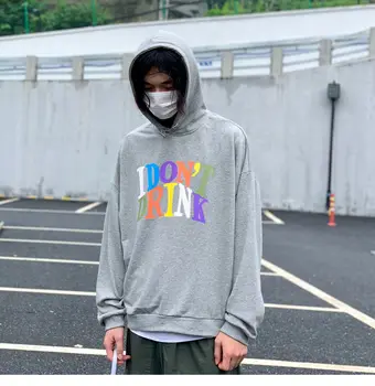 2020 koreansk Stil Mænds Brev Trykt Hætteklædte Hættetrøjer Løs Fashion Lag Bomuld Tøj Pullover Afslappede Sweatshirts Size M-XL