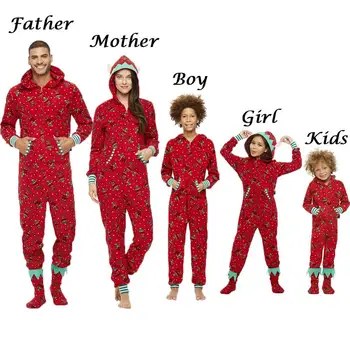 Familie jul pyjamas i 2020 nye Jule tøj, forældre-barn-mode trykt hætteklædte buksedragt familie matchende tøj