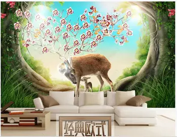 Brugerdefinerede foto tapet på vægge, 3 d vægmalerier Moderne hånd-malet fantasi skov hjort stue baggrund væggen dekorative