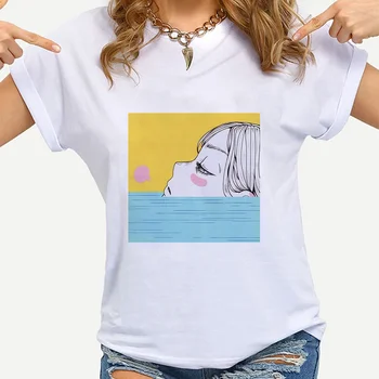 Sommeren Tage Et Bad, Kvinder T-Shirt Ung Pige Tæt På Naturen Shirt Europæiske Streetwear Rund Hals Hvid T-shirts Moderne Hipster