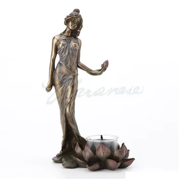 WU CHEN LONG Kvindelige Lotus Lysestage Dekoration Kvinde Candleholder Figur Harpiks Kunsthåndværk, Dekorationer Til Hjemmet R3646