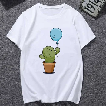 Kaktus ballon print kvindelige T-shirt mode Harajuku grafisk T-shirt kortærmet hvid personlighed T-shirt top women