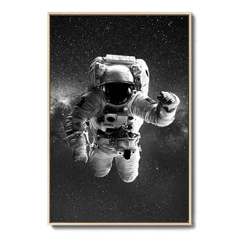 Astronaut det Ydre Rum Jorden Lærred Maleri Sort / Hvidt Univers Planet Væg Kunst Plakat Billede Cuadros for Living Room Decor