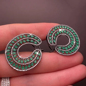 Vintage simulering emerald 925 sølv øreringe 210319-32
