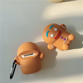 For Airpods 2 Tilfælde 3D Søde Tegneserie Gingerbread Mand Blød Silikone Øretelefon Sager for Apple Airpods 1 Tilfælde Dækker