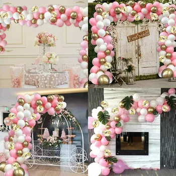 Ballon Guirlande-Arch Kit Pink Hvid Guld Latex Balloner Pack til Baby Brusebad polterabend Bryllup Dekoration Ballon Arch Sæt