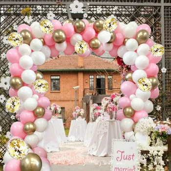 Ballon Guirlande-Arch Kit Pink Hvid Guld Latex Balloner Pack til Baby Brusebad polterabend Bryllup Dekoration Ballon Arch Sæt