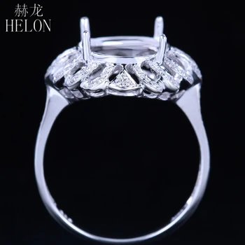 HELON 10x12mm Oval Massivt 14K White Gold 0.3 ct Naturlige Diamanter Semi Mount Engagement Ring Fine Smykker, Diamanter Ring