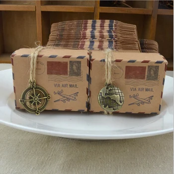 50stk Nye Stempel Design Bryllup Vintage Candy Box Chokolade Emballage Kraft gaveæske Bryllup Favoriserer Og Gaver Taske festartikler