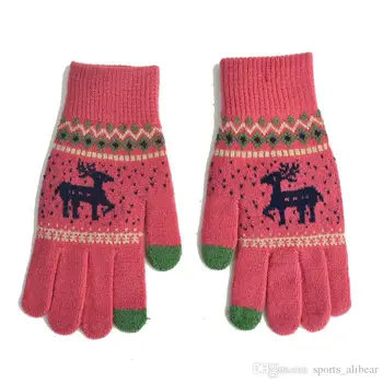 Handsker kvindelige vinter touch screen dobbelt varm og fløjl fortykkelse studerende strikkegarn hjorte sort