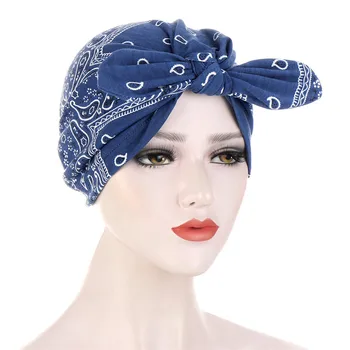 Muslimske Print Bonnet Womens Store Sløjfeknude Strække Turban, Hijab Hat, Halstørklæde, Hat Hætte Hoved Wrap Kemo Huer Buer Hår Tilbehør