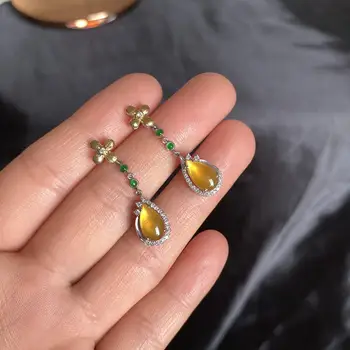 Originalt design, høj ice gennemsigtig kalcedon gul jade dråbe øreringe elegante charme kreative retro kvindelige sølv smykker