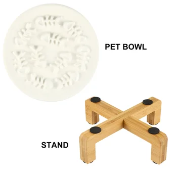 1 Sæt Forhøjet Pet Skål Keramik Dog Langsomt at Spise Skål med Hævet Træ Stå