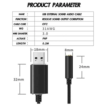USB til 3,5 mm Jack Audio Adapter med 3.5 mm Hovedtelefon-og mikrofonstikket til Windows, Mac, for PS4, til PC/Bærbare computere