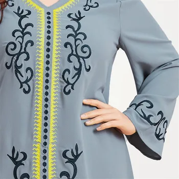 Muslimske Casual Løs V-hals, Lange Kjole Kvinder Arabiske Abaya Islamiske Vintage Broderi Etniske Maxi Kjole Kjole Mellemøsten Kaftan Ny