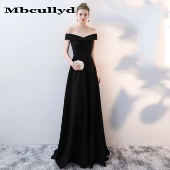 Mbcully 2020 Elegant Sort Prom Kjoler Luksus Satin A-linje vestidos de for Kvinder Billige Backless Formel Part Kjole Gratis Fragt