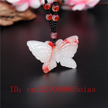 Naturlig Rød Hvid Kinesisk Jade Sommerfugl Vedhæng Perler Halskæde Charme Jadeite Smykker Mode Skåret Amulet Gaver til Kvinder
