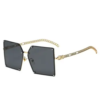 2021 nye Europæiske og Amerikanske mode stor kasse Solbriller kæde ben mode solbriller nitte rammeløse glas UV400