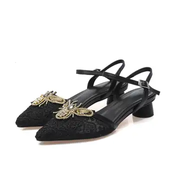 Vichelo Hot big size åndbar mesh crystal blonder med hæle sommer sko fe spænde remmen lavvandede sweet beauty kvinder sandaler